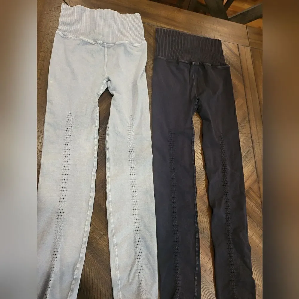 Bundled - Two Pairs of Free People Leggings in Washed Black and Ice Grey XS/S